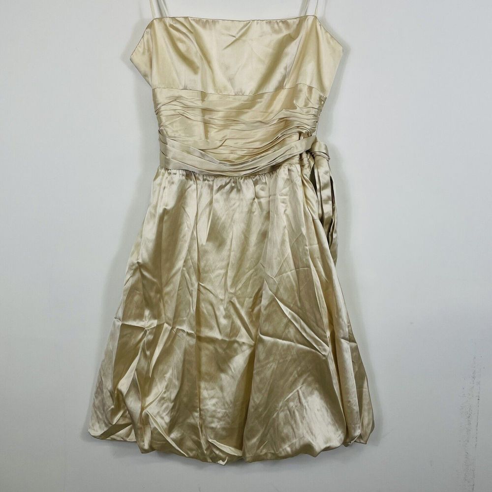 NEW Maxazria Dress Womens 12 Crinkle Satin Silk Beige Strapless Party Fairy